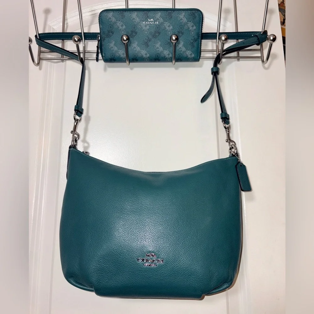 Coach Teal Leather Shoulder Bag - Classic Hobo Style And COACH HTF WALLET
